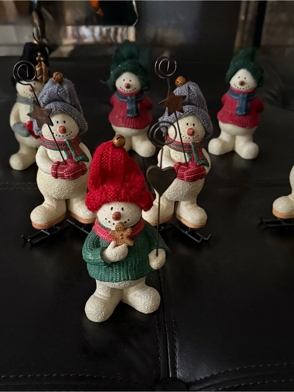 Russ Berrie Snowman Photo/Card Holder Set in Red, Green & Gray
